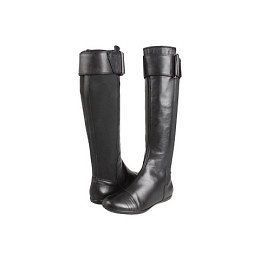 Calvin Klein Marinah Flat Black Leather Riding Boots Knee High FREE