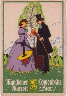 Löwenbräu Märzen Bier advertising postcard signed Carl Moos