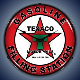 FILLING STATION LIGHTED CLOCK Vintage Style Gas Oil Car Hot Rod NEW