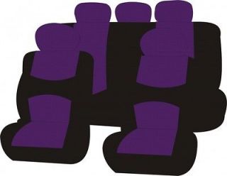 SEMI CUSTOM CAR SEAT COVERS FOR TWO ROW 9PCS BLACK & PURPLE LOW BACK