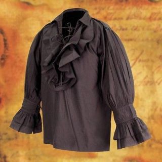 Tortuga Pirate Shirt Ruffle & Lace Front, Lace Sleeves   Black   S/M