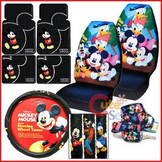 Miceky Mouse Friends Car Seat Covers Accessories 8pc Set Mat ,Steering