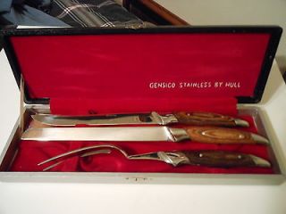 Gensico Wood and stainless Carving set 3 pcs Knife and Fork with box