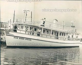 1957 Dixie Queen Boat Florida People Water Party Ocean Ship Press