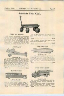 1930 AD Steelcraft Toy Airplane Graf Zeppelin Bus Steam Roller Shovel