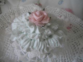   Faux Food Pale Green w/ Rose Carnation   Shabby Cottage Food Prop