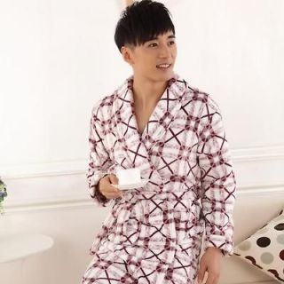 Simple casual mens long sleeved pajamas thickening nightgown free
