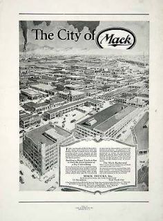 1926 Ad Mack Trucks Cityscape Warehouse Transportation Smoke Stack