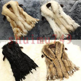 Womens Real Racoon Fur Rabbit Fur Warm Sleeveless Knit Vest Gilet