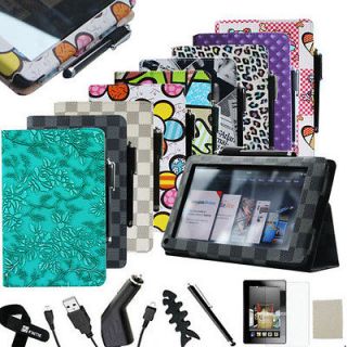 Kindle Fire PU leather Folio Case Cover/Car Charger/USB Cable/Stylus/P