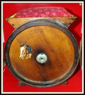 ANTIQUE WOODEN BUTTER CHURN TURNED INTO A STORAGE STOOL W/2 WOODEN