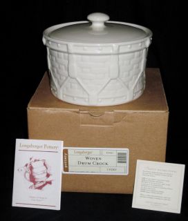 Longaberger Ivory Woven Drum Crock with Lid In Box 30487 Casseroles