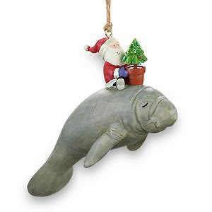 Santa Riding Manatee Nautical Christmas Ornament
