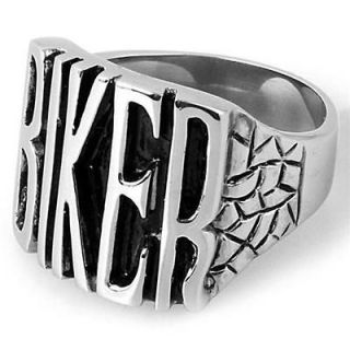 New Mens Large 316L Stainless Steel Word BIKER Ring Sizes 9   18