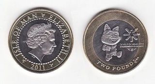 Isle of Man   2 Pounds 2011 Coin UNC, Youth Commonwealth Games, Cat