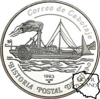 CUBA 1993 5 PESOS SHIP BOAT CORREO DE CABOTAJE POSTAL SILVER COIN