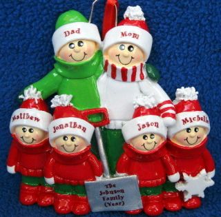 Family Dressed for Snow Christmas Ornament Personalized   6 Names