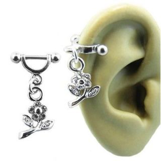 Steel Ear Cartilage Stud Ring Helix Shield Piercing Flower Dangle 16G