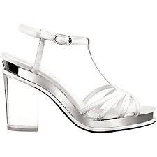CHANEL Silver Leather Strappy Platform PVC Lucite Mirror Heel Sandal
