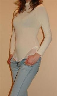 New Soft 95% WOOL Lace Brown Turtleneck BodySuit Sexy Ladies Shirt Top