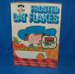 Vintage 1972 Frosted Oat Flakes Quaker Cereal Box with Quincy Quaker