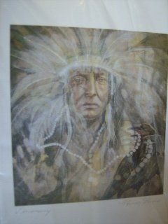 Visionary 6x9 In Card Print By Norman Marshall, Indian Headress & Crow