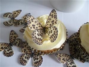 24 Leopard Print Butterflies Edible Cupcake Toppers Birthday Cake