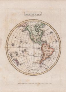Original Western Hemisphere 1835 Map United States North & South