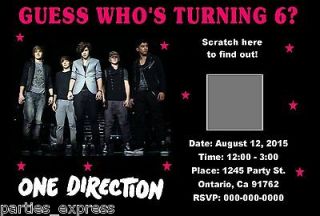 ONE DIRECTION MUSIC BIRTHDAY PARTY INVITATION SCRATCH OFF CUSTOM