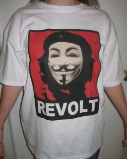 ANON Che Guevara Red REVOLT T shirt Anonymous Occupy Wall Street