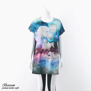 Womens girls UNIQUE unicorn in galaxy space top graphic t shirt