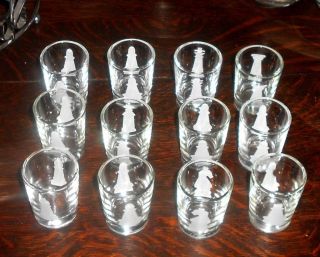 SET OF (12) REPLACEMENT WHITE CHESS SHOT CLEAR GLASSES
