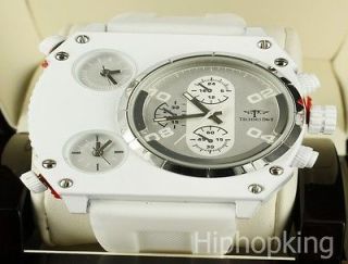WATCHES MENS WHITE LEATHER HIP HOP CHAINZ STYLE CLASSY BLING ICY WATCH