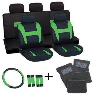 20pc Set Green Black TRUCK Seat Covers Steering Wheel+Belt Pad + Gray