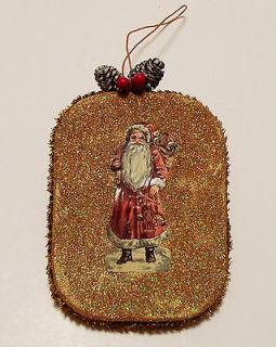 Die Cut Pink Santa Glitter Christmas Ornament Handmade Paper Mache