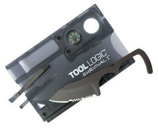 Tool Logic Charcoal Black Survival Card w/ Fire Starter Compass Knife