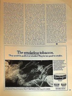 1970 Copenhagen smokeless tobacco too good to smoke original print