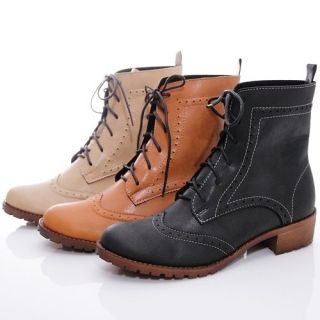 Flat Military Motorcycle Lace Ups Oxford Shoes Boots Booties Brown
