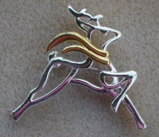 Silver & Gold Reindeer Christmas 2 Brooch Lapel Pin