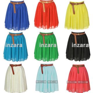 Retro Women Ladies Pleated Double Layer Chiffon Mini Skirt Short Dress