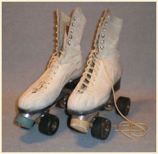 Vintage Hyde White Leather Roller Skates w Front Brake Size 5.5 w