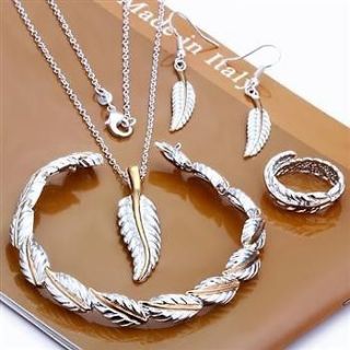 2012 Christmas gifts ladies solid silver jewelry set Unique feather