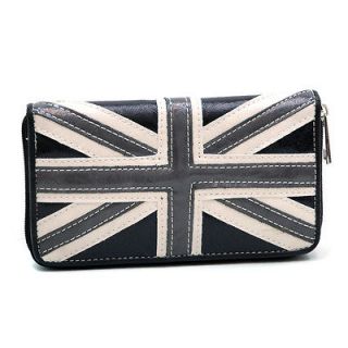 British Flag Zip Around Checkbook Wallet   Black