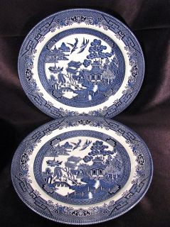 Set of 2 Churchill Staffordshire England Willow Blue Dinner Plates 10