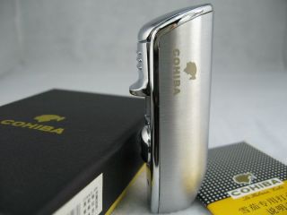COHIBA 3 torch flame cigar lighter with cigar punch Black & Chrome #