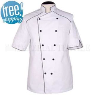 NEW RESTAURANT ADMIRAL COTTON SS EXECUTIVE CHEF COAT W/PIPING SM 3XL