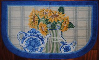 Teapot Rug~Yellow Sunflower~Country Plaid~Kitchen~Bath Slice Mat~NEW