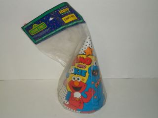 SEALED Elmo & Cookie Monster 8 Birthday Party Cone Hats Sesame Street