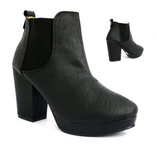 91w womens ladies black ankle high heel platform chelsea boots