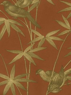 GOLD BIRDS ON GOLD BAMBOO BRANCHES ON RED WALLPAPER BF26835